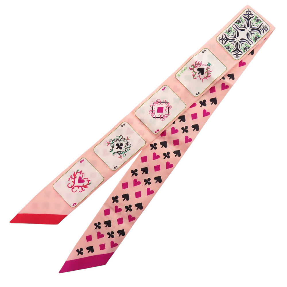 エルメス ツイリー トランプ Jeu de Cartes ジュドーカルト シルク ローズナクレ フューシャ ルージュ ピンク スカーフ 0147【中古】HERMES