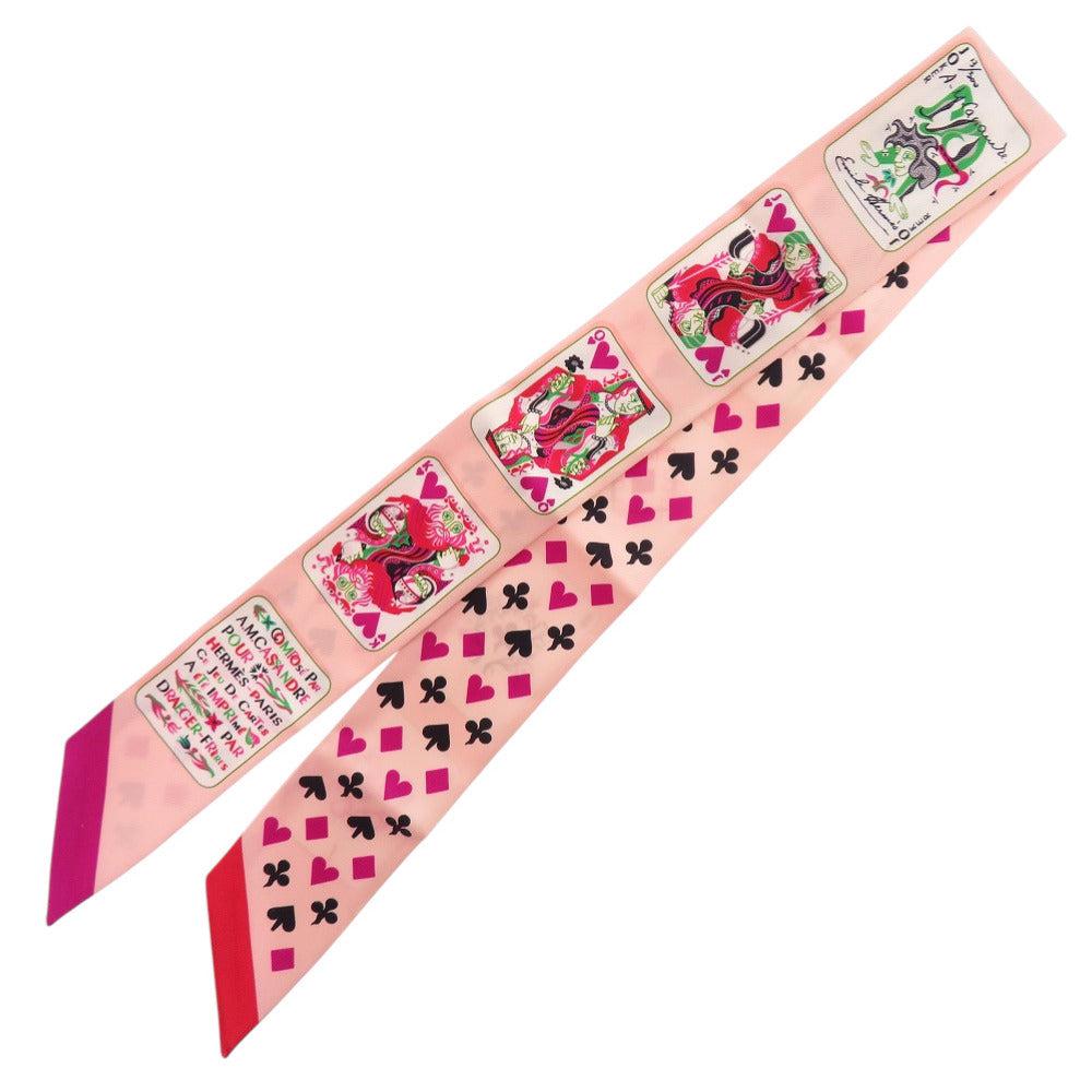 エルメス ツイリー トランプ Jeu de Cartes ジュドーカルト シルク ローズナクレ フューシャ ルージュ ピンク スカーフ 0147【中古】HERMES