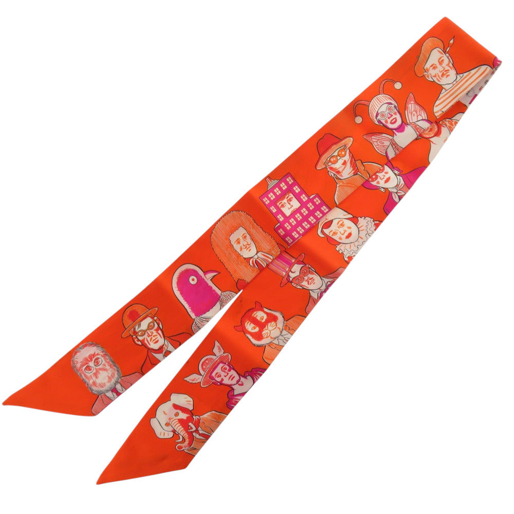 エルメス ツイリー ドレス コード シルク オレンジ フューシャ ホワイト スカーフ 0148【中古】HERMES
