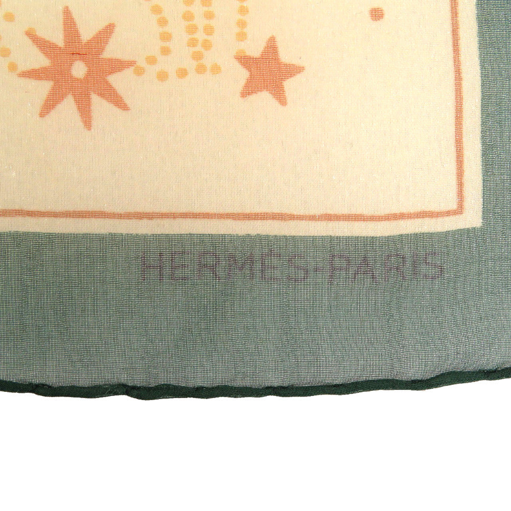 美品 エルメス カレ45 十二星座シルク グリーン イエロー ベージュ スカーフ 0149【中古】HERMES