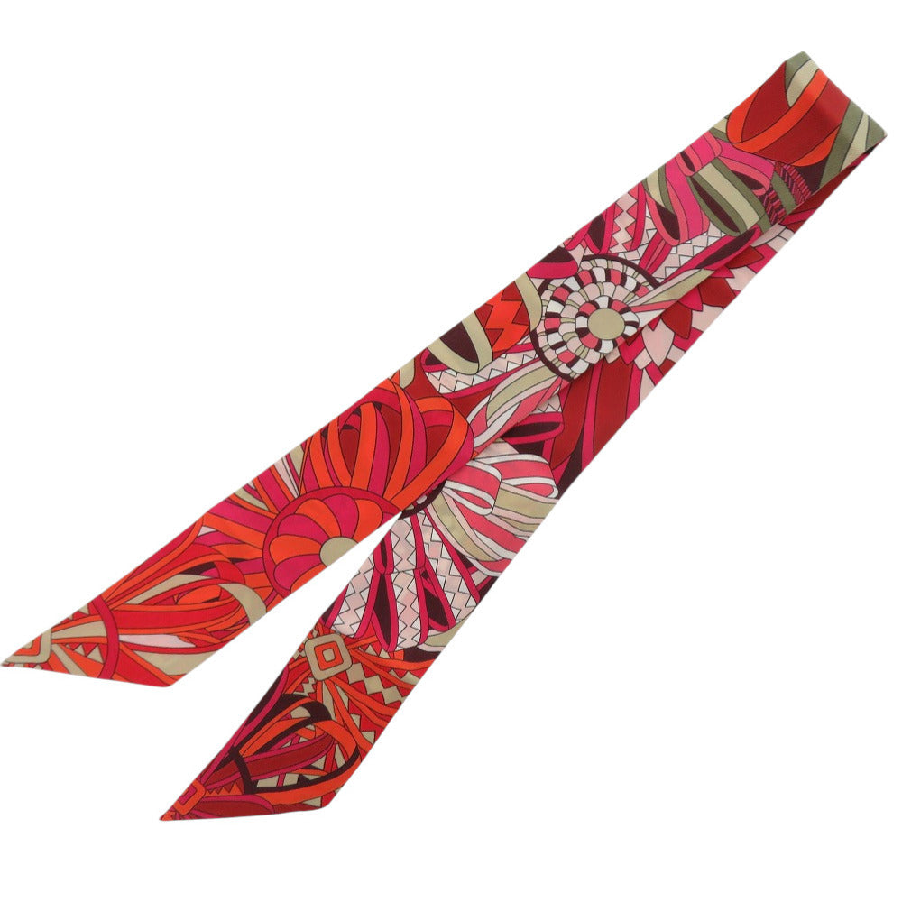 美品 エルメス ツイリー 馬への表彰 Les Flots du Cheval スカーフ シルク オレンジ レッド ホワイト マルチカラー 0150【中古】HERMES