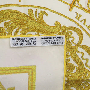 美品 エルメス カレ45 プチカレ パリの紋章 LES ARMES DE PARIS シルク クリーム ゴールド レッド スカーフ 0155【中古】HERMES