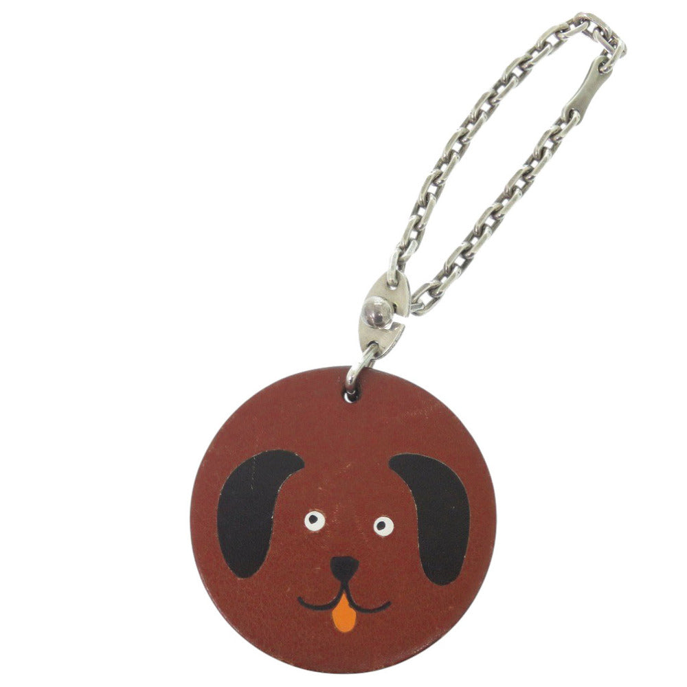 エルメス アニマルチャーム 犬 レザー/シルバー925 ブラウン キーホルダー 茶 0161【中古】HERMES