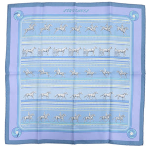 美品 エルメス カレ45 プチカレ シーケンス SEQUENCES シルク ミズイロ ライトブルー ライトパープル スカーフ 0164【中古】HERMES
