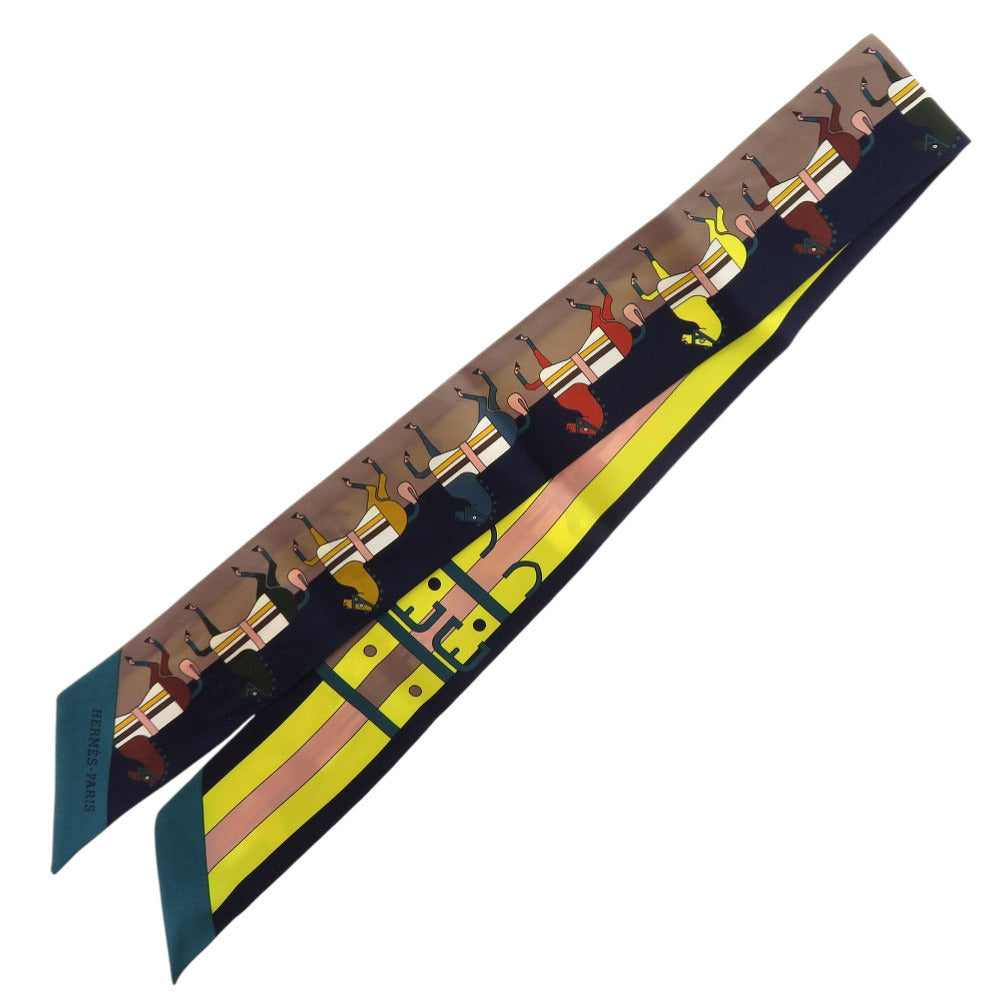 美品 エルメス ツイリー ロカバール Rocabar 馬柄 スカーフ シルク マリン ジョーヌヴィフ ヴェール 0169【中古】HERMES