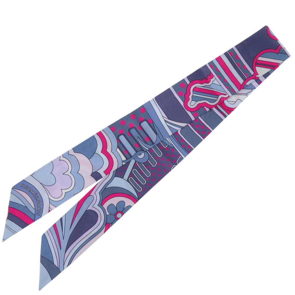 美品 エルメス ツイリー フォーブルレインボ Faubourg Rainbow シルク ブルージーン ローズヴィフ スカーフ 0191【中古】HERMES