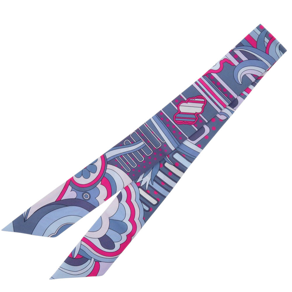 美品 エルメス ツイリー フォーブルレインボ Faubourg Rainbow シルク ブルージーン ローズヴィフ スカーフ 0191【中古】HERMES