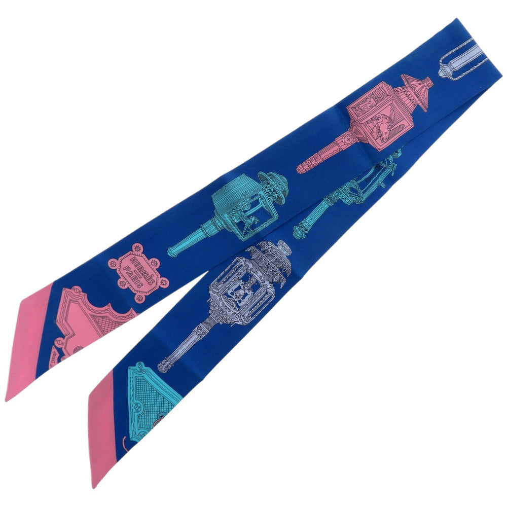 美品 エルメス ツイリー メルヴェイユーズ ランタン Lanternes シルク ブルー スカーフ 0192【中古】HERMES