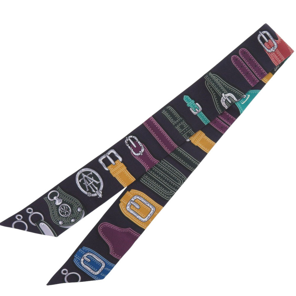 美品 エルメス ツイリー 大統領の馬具 HARNAIS DES PRESIDENTS シルク オーベルジーヌ ヴェール ミール スカーフ 0195【中古】HERMES