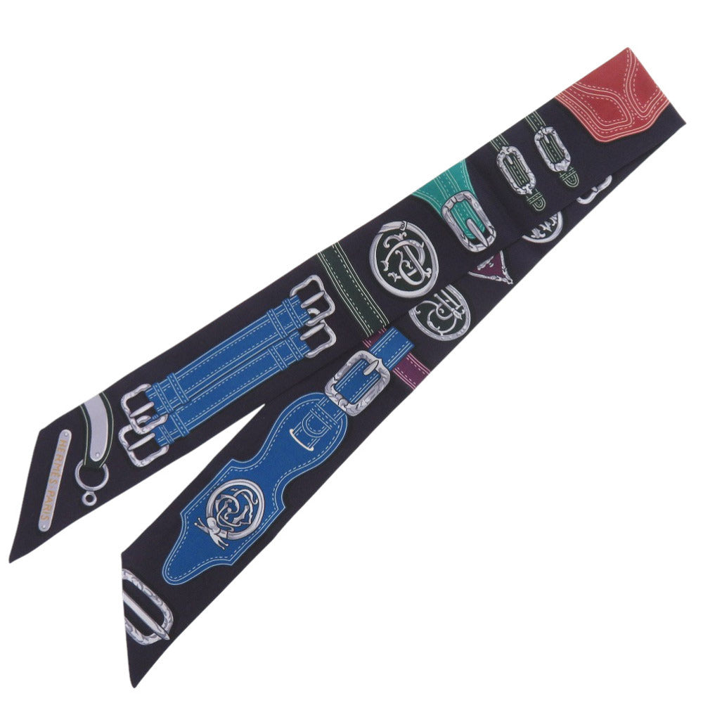 美品 エルメス ツイリー 大統領の馬具 HARNAIS DES PRESIDENTS シルク オーベルジーヌ ヴェール ミール スカーフ 0195【中古】HERMES