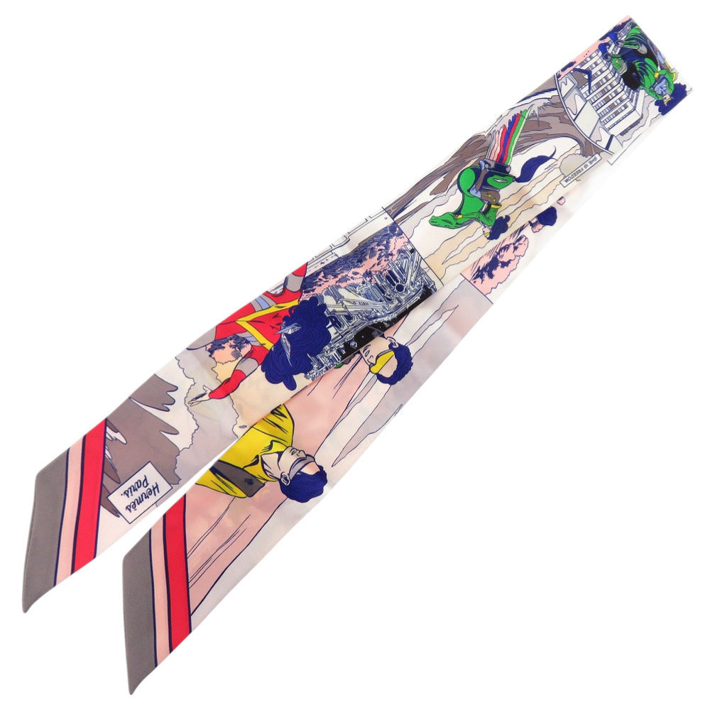 エルメス ツイリー WOW アメコミ柄 シルク グリス ローズ ヴェール スカーフ 0197【中古】HERMES