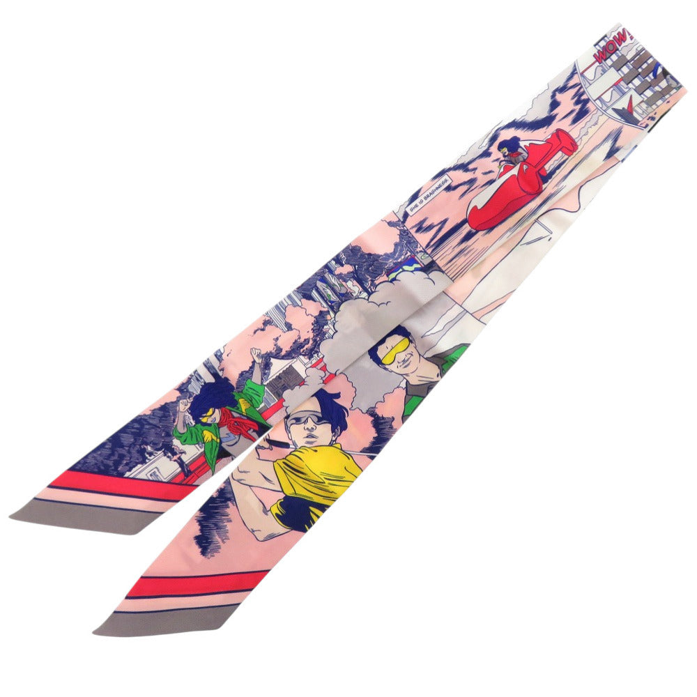 エルメス ツイリー WOW アメコミ柄 シルク グリス ローズ ヴェール スカーフ 0197【中古】HERMES