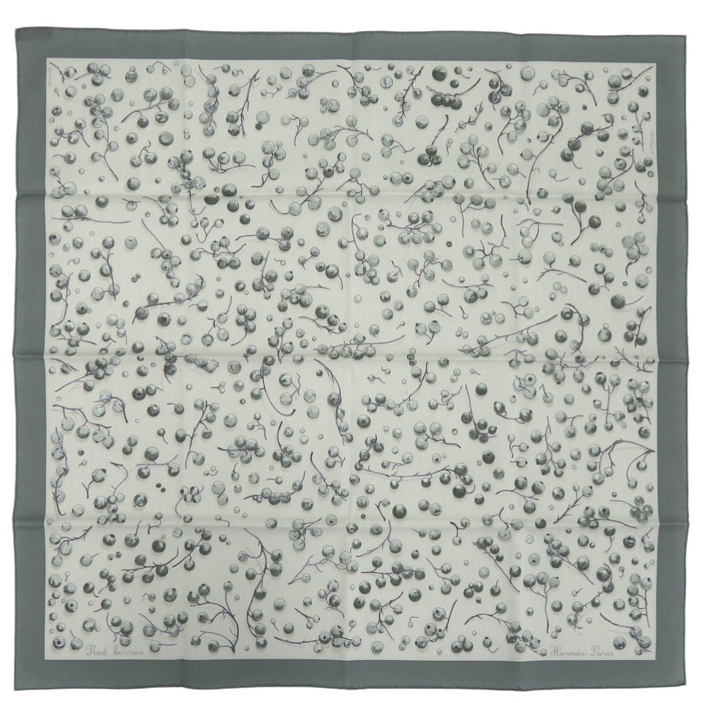 美品 エルメス レッドベリー 赤い果実 Red Berries コットン グリーン ハンカチ バンダナ 0213【中古】HERMES
