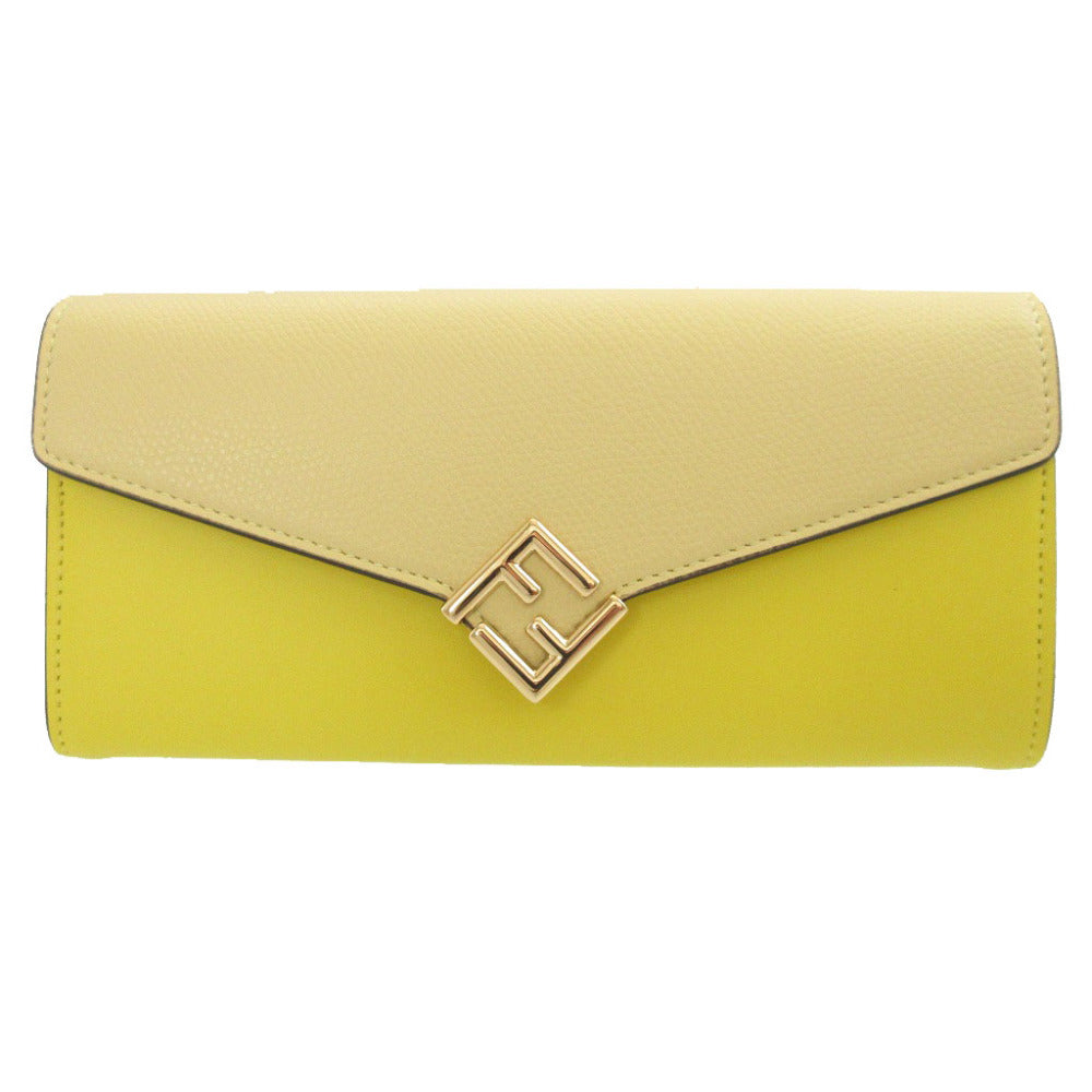 新品同様 フェンディ FFダイヤモンド 8M0251 レザー イエロー 黄 2つ折り長財布 財布 0336【中古】FENDI
