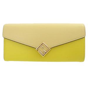 新品同様 フェンディ FFダイヤモンド 8M0251 レザー イエロー 黄 2つ折り長財布 財布 0336【中古】FENDI