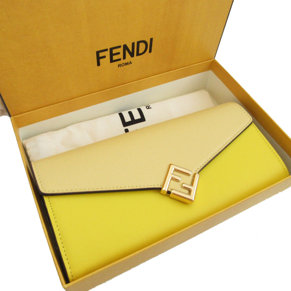 新品同様 フェンディ FFダイヤモンド 8M0251 レザー イエロー 黄 2つ折り長財布 財布 0336【中古】FENDI