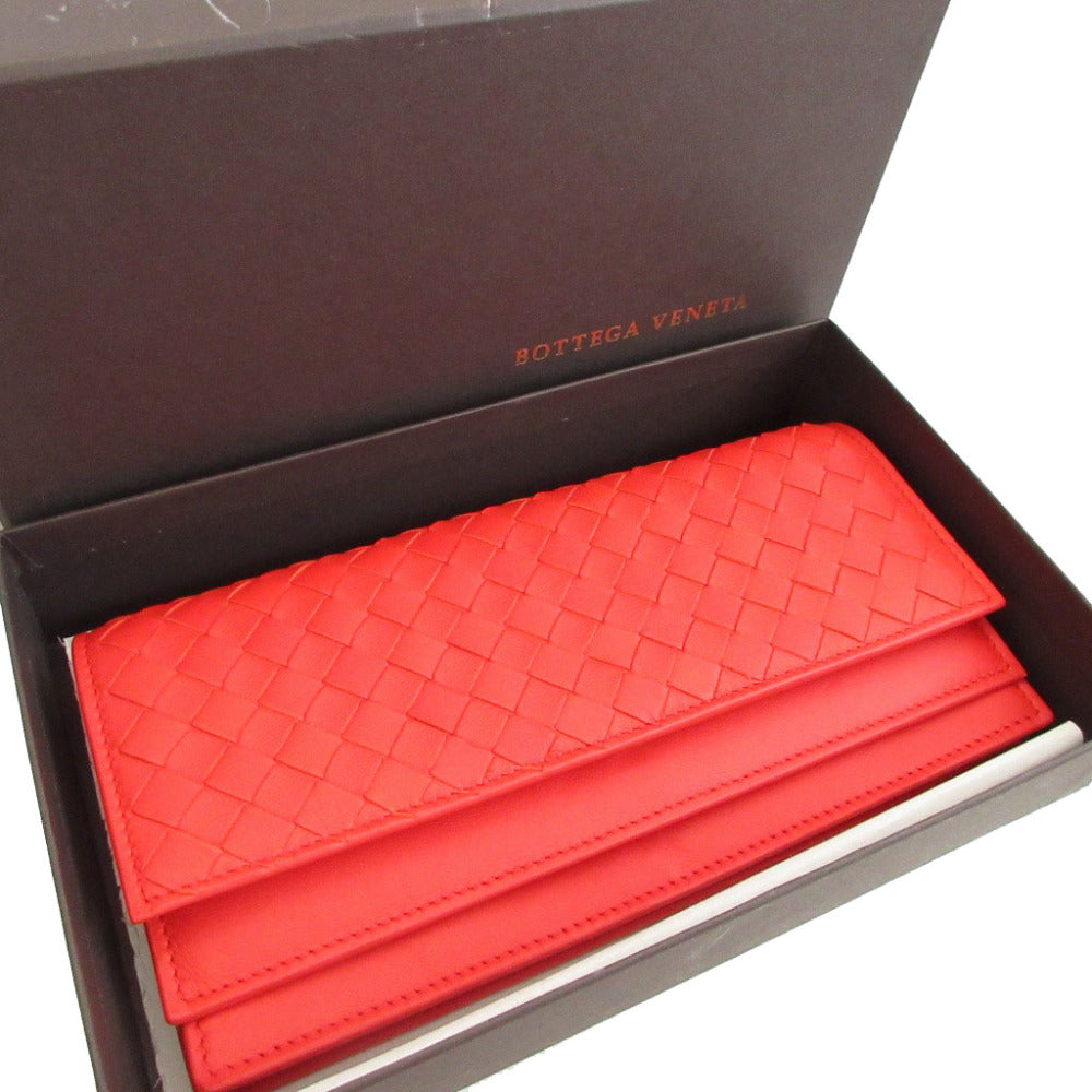新品同様 ボッテガヴェネタ イントレチャート 143305 レザー レッド 赤 2つ折り長財布 財布 0337【中古】BOTTEGA VENETA