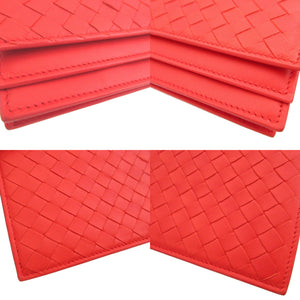 新品同様 ボッテガヴェネタ イントレチャート 143305 レザー レッド 赤 2つ折り長財布 財布 0337【中古】BOTTEGA VENETA