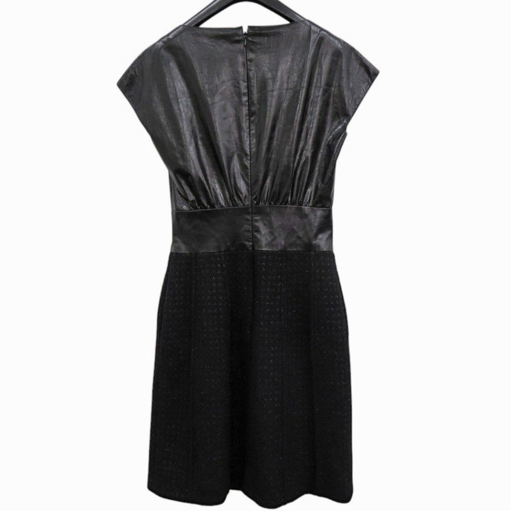 美品 シャネル ツイード P50251W05584 ウール レザー ブラック ワンピース 黒 0380【中古】CHANEL