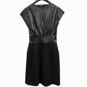 美品 シャネル ツイード P50251W05584 ウール レザー ブラック ワンピース 黒 0380【中古】CHANEL