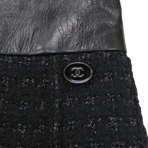美品 シャネル ツイード P50251W05584 ウール レザー ブラック ワンピース 黒 0380【中古】CHANEL