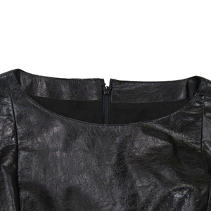 美品 シャネル ツイード P50251W05584 ウール レザー ブラック ワンピース 黒 0380【中古】CHANEL