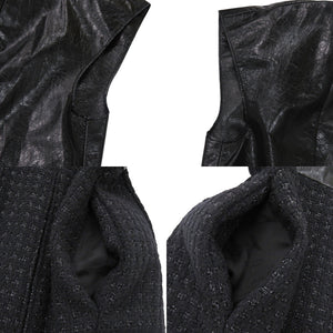 美品 シャネル ツイード P50251W05584 ウール レザー ブラック ワンピース 黒 0380【中古】CHANEL