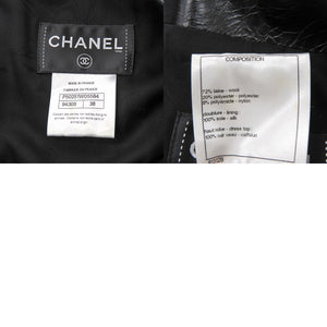 美品 シャネル ツイード P50251W05584 ウール レザー ブラック ワンピース 黒 0380【中古】CHANEL