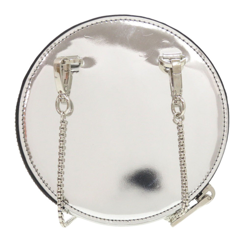 美品 プラダ ロゴプレート チェーンショルダー 1NR003 レザー シルバー ショルダーバッグ ポーチ 0395【中古】PRADA