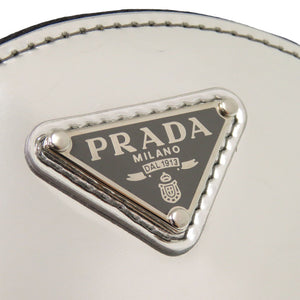 美品 プラダ ロゴプレート チェーンショルダー 1NR003 レザー シルバー ショルダーバッグ ポーチ 0395【中古】PRADA