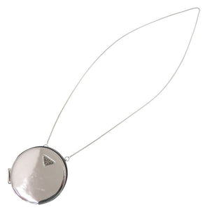 美品 プラダ ロゴプレート チェーンショルダー 1NR003 レザー シルバー ショルダーバッグ ポーチ 0395【中古】PRADA