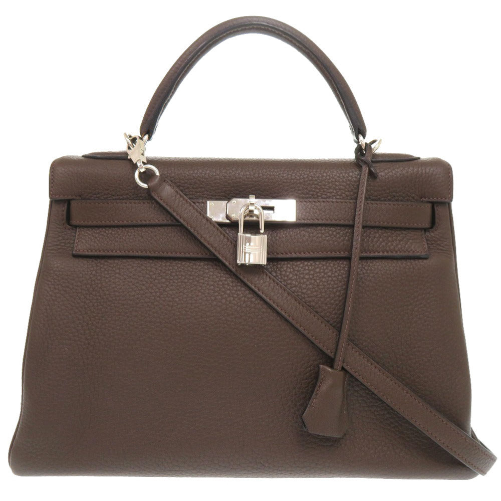 美品 エルメス ケリー32 内縫い トリヨンクレマンス エベンヌ シルバー金具 □K刻印 ハンドバッグ 茶 0415 【中古】 HERMES