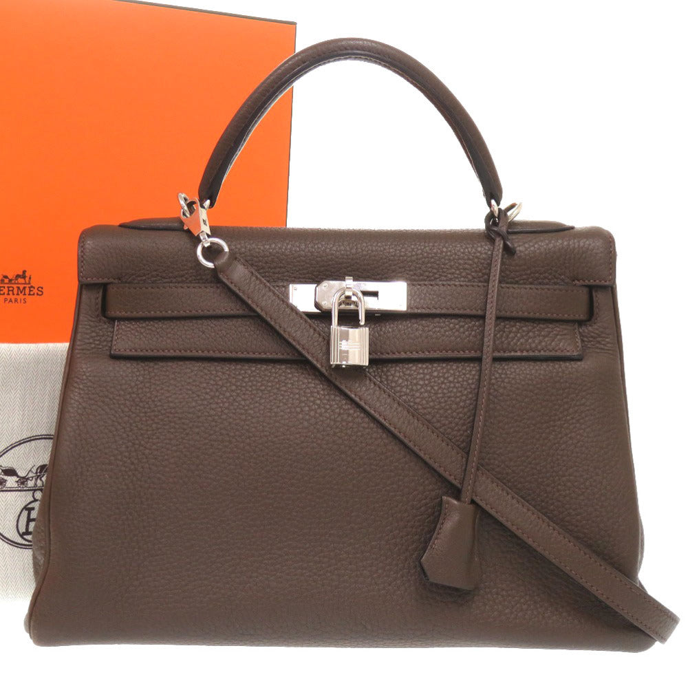 美品 エルメス ケリー32 内縫い トリヨンクレマンス エベンヌ シルバー金具 □K刻印 ハンドバッグ 茶 0415 【中古】 HERMES