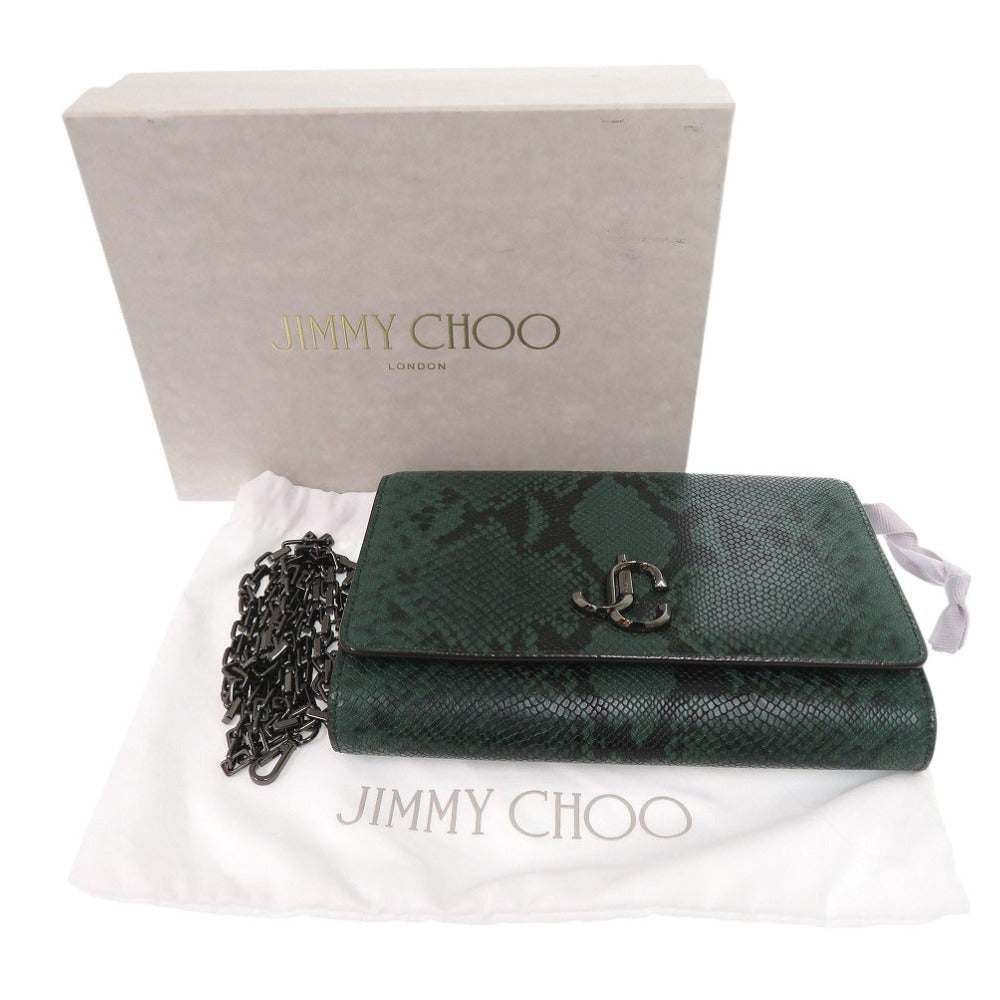 新品同様 ジミーチュウ ヴァレンヌ 型押しレザー グリーン ショルダーバッグ 緑 0427【中古】JIMMY CHOO