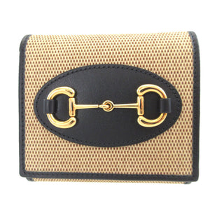 新品同様 グッチ ホースビット 621891 キャンバス レザー ベージュ ネイビー 紺 2つ折り財布 財布 0437【中古】GUCCI