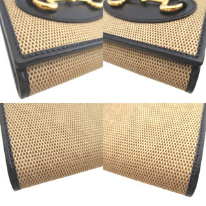 新品同様 グッチ ホースビット 621891 キャンバス レザー ベージュ ネイビー 紺 2つ折り財布 財布 0437【中古】GUCCI