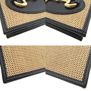 新品同様 グッチ ホースビット 621887 コンパクトウォレット キャンバス レザー ベージュ ネイビー 紺 2つ折り財布 財布 0438【中古】GUCCI