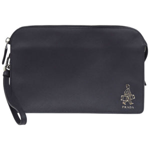 美品 プラダ クラッチバッグ 2VF056 サフィアーノ ネイビー 紺 セカンドバッグ 0450【中古】PRADA