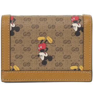 新品同様 グッチ ディズニーコラボ ミッキーマウス 602534 PVC/レザー ブラウン 二つ折り財布 茶 0452【中古】GUCCI