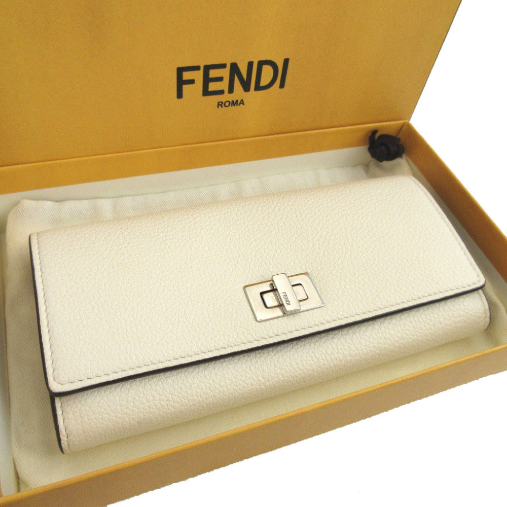 美品 フェンディ ピーカブー 8M0427 レザー アイボリー 白 2つ折り長財布 財布 0453【中古】FENDI