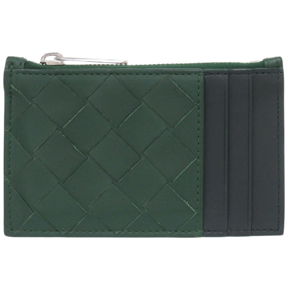 美品 ボッテガヴェネタ イントレチャート レザー グリーン/ブラック カードケース コインケース 財布 0456【中古】BOTTEGAVENETA