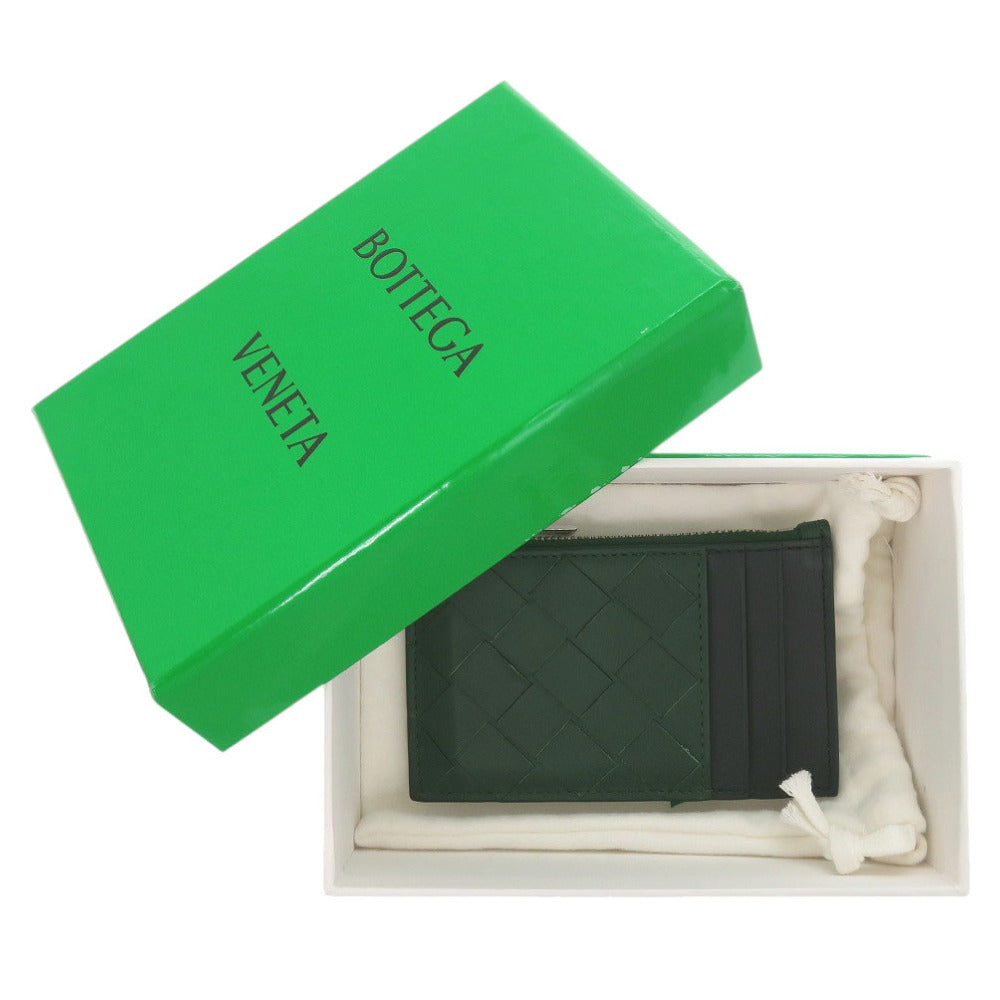 美品 ボッテガヴェネタ イントレチャート レザー グリーン/ブラック カードケース コインケース 財布 0456【中古】BOTTEGAVENETA