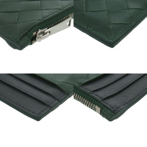 美品 ボッテガヴェネタ イントレチャート レザー グリーン/ブラック カードケース コインケース 財布 0456【中古】BOTTEGAVENETA