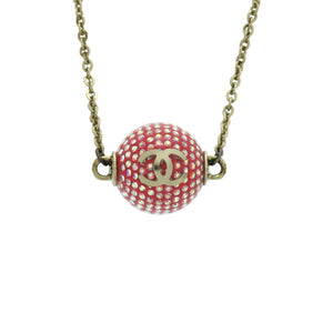 美品 シャネル ココマーク ミラーボール メタル ラインストーン レッド 赤 ネックレス 0463【中古】CHANEL