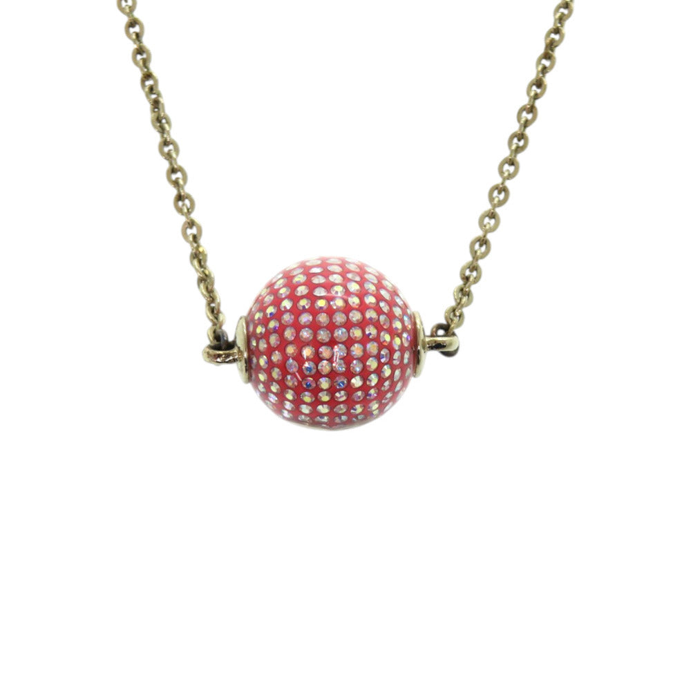 美品 シャネル ココマーク ミラーボール メタル ラインストーン レッド 赤 ネックレス 0463【中古】CHANEL