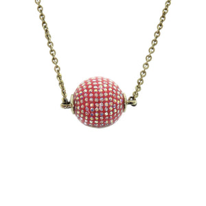 美品 シャネル ココマーク ミラーボール メタル ラインストーン レッド 赤 ネックレス 0463【中古】CHANEL