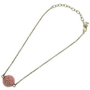 美品 シャネル ココマーク ミラーボール メタル ラインストーン レッド 赤 ネックレス 0463【中古】CHANEL