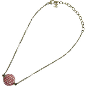 美品 シャネル ココマーク ミラーボール メタル ラインストーン レッド 赤 ネックレス 0463【中古】CHANEL