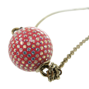 美品 シャネル ココマーク ミラーボール メタル ラインストーン レッド 赤 ネックレス 0463【中古】CHANEL