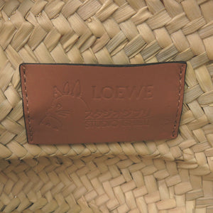 新品同様 ロエベ バスケットバッグ スタジオジブリコラボ まっくろくろすけ A223S93X09 ラフィア レザー ナチュラル かごバッグ 0464【中古】LOEWE